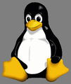 Original Tux on a gray/grey background — needed since Wikimedia/Wikipedia doesn`t support setting a background color to use behind a transparency-enabled image :-(