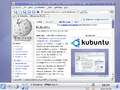 Kubuntu Feisty Fawn showing Kubuntu article in Konqueror.